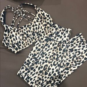 Victoria's Secret Black and Leopard Print Activewear Set